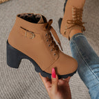 Bottines à Lacets Femme Similicuir, Talon Haut, Boucle, vue 8