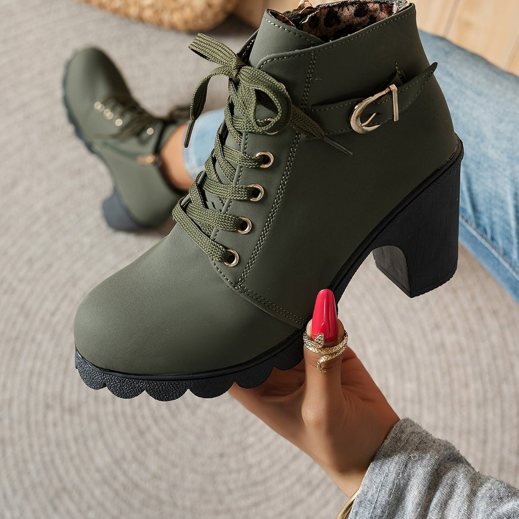 Bottines à Lacets Femme Similicuir, Talon Haut, Boucle, vue 9