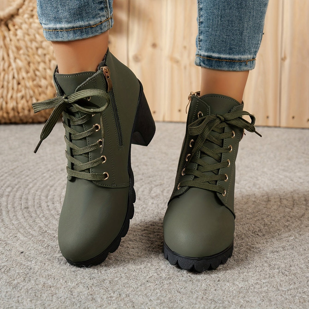 Bottines à Lacets Femme Similicuir, Talon Haut, Boucle, vue 10