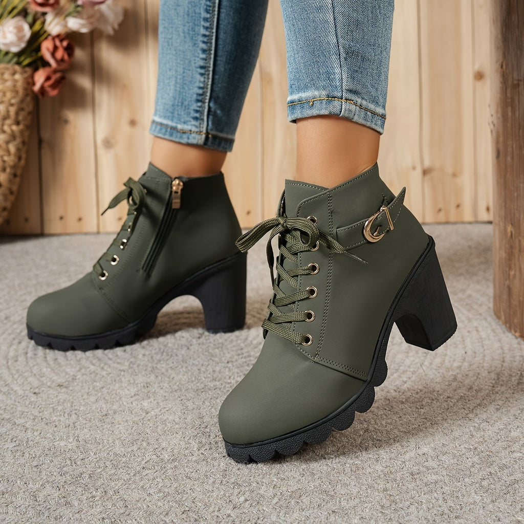 Bottines à Lacets Femme Similicuir, Talon Haut, Boucle, vue 11