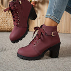 Bottines à Lacets Femme Similicuir, Talon Haut, Boucle – coloris rouge