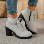 Bottines à Lacets Femme Similicuir, Talon Haut, Boucle, vue 3