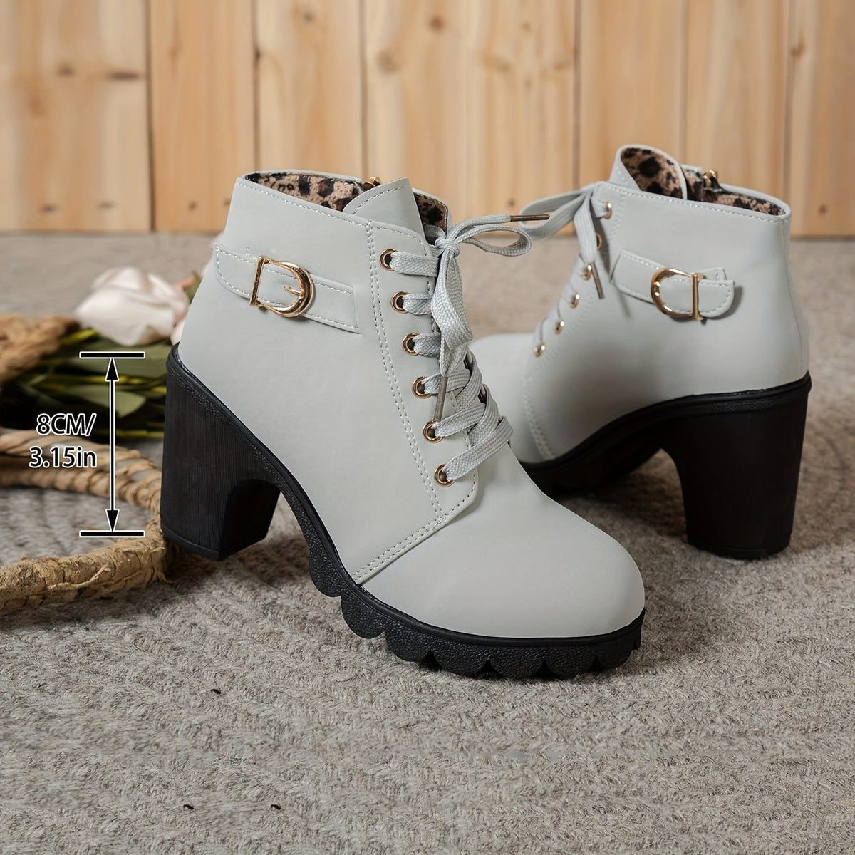 Bottines à Lacets Femme Similicuir, Talon Haut, Boucle, vue 4