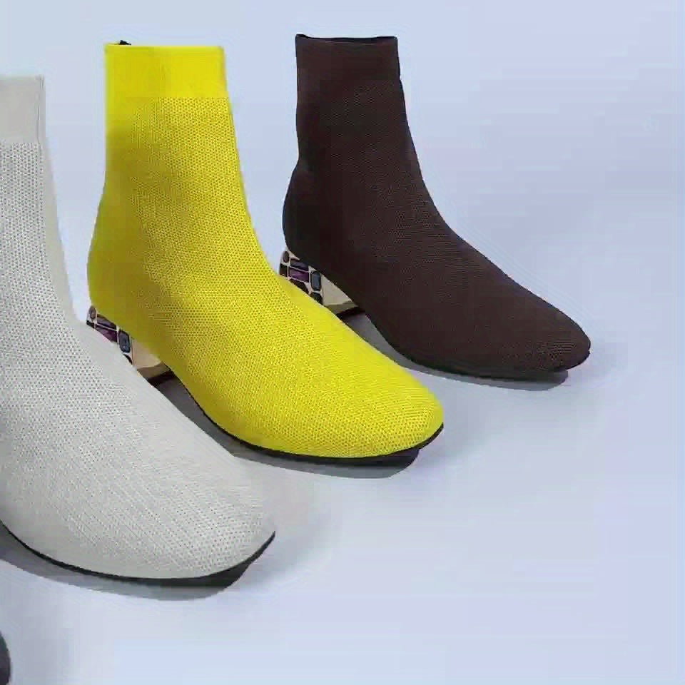 Bottes Chaussettes Femme en Maille, Talon Bloc Fantaisie, vue 5