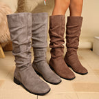 Bottes Plates Femme Hautes, Aspect Daim, Tige Froncée, vue 11