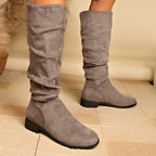 Bottes Plates Femme Hautes, Aspect Daim, Tige Froncée, vue 15