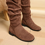 Bottes Plates Femme Hautes, Aspect Daim, Tige Froncée, vue 19