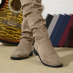 Bottes Plates Femme Hautes, Aspect Daim, Tige Froncée, vue 5