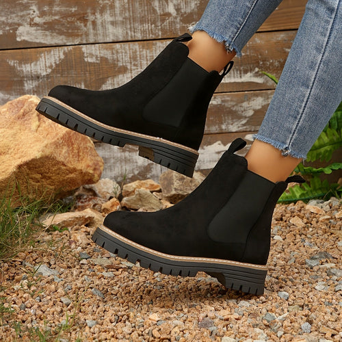 Bottines Chelsea Femme Semelle Crantée, Aspect Daim