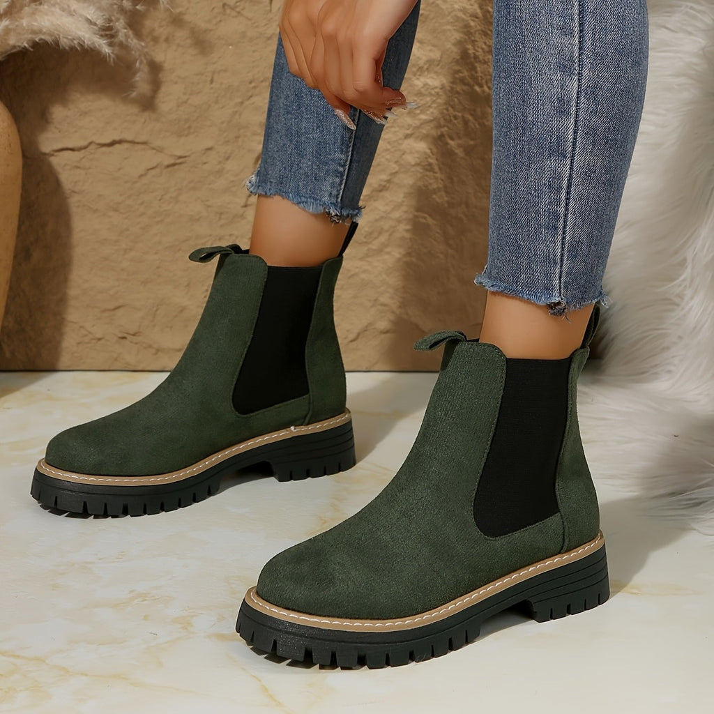 Bottines Chelsea Femme Semelle Crantée, Aspect Daim, vue 8