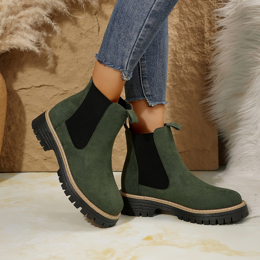 Bottines Chelsea Femme Semelle Crantée, Aspect Daim, vue 10