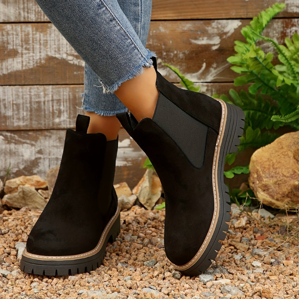 Bottines Chelsea Femme Semelle Crantée, Aspect Daim, vue 3