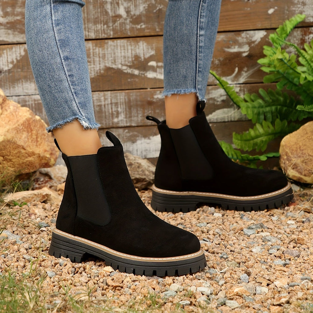 Bottines Chelsea Femme Semelle Crantée, Aspect Daim, vue 4