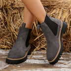 Bottines Chelsea Femme Semelle Crantée, Aspect Daim, vue 6