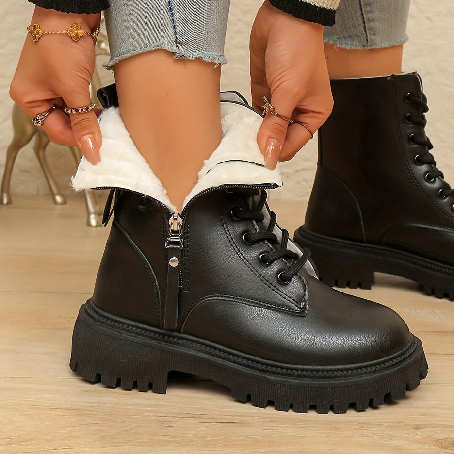 Bottines Fourrées Femme Style Rangers, Lacets et Zip, vue 6