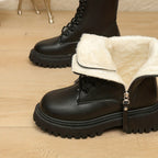 Bottines Fourrées Femme Style Rangers, Lacets et Zip – coloris noir