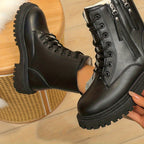 Bottines Fourrées Femme Style Rangers, Lacets et Zip, vue 2