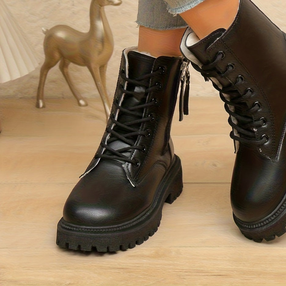 Bottines Fourrées Femme Style Rangers, Lacets et Zip, vue 5