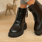 Bottines Fourrées Femme Style Rangers, Lacets et Zip, vue 5