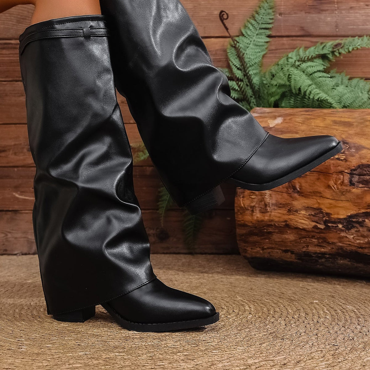 Bottes à Revers Femme Similicuir, Talon Bloc, vue 9