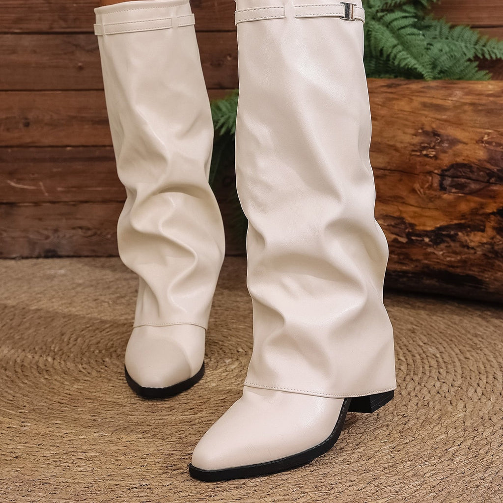 Bottes à Revers Femme Similicuir, Talon Bloc, vue 2