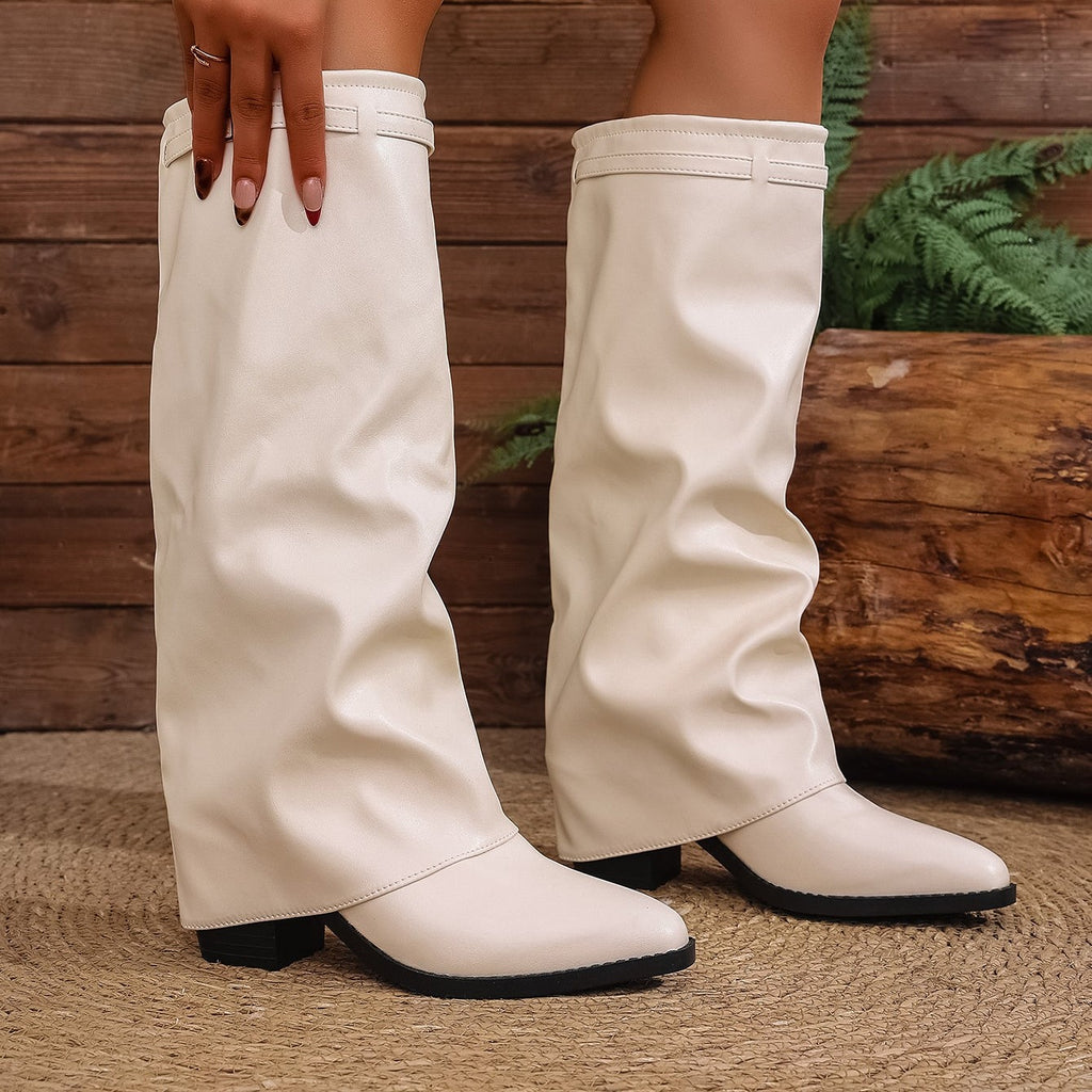 Bottes à Revers Femme Similicuir, Talon Bloc, vue 3