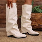 Bottes à Revers Femme Similicuir, Talon Bloc, vue 3