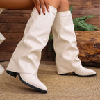 Bottes à Revers Femme Similicuir, Talon Bloc, vue 4