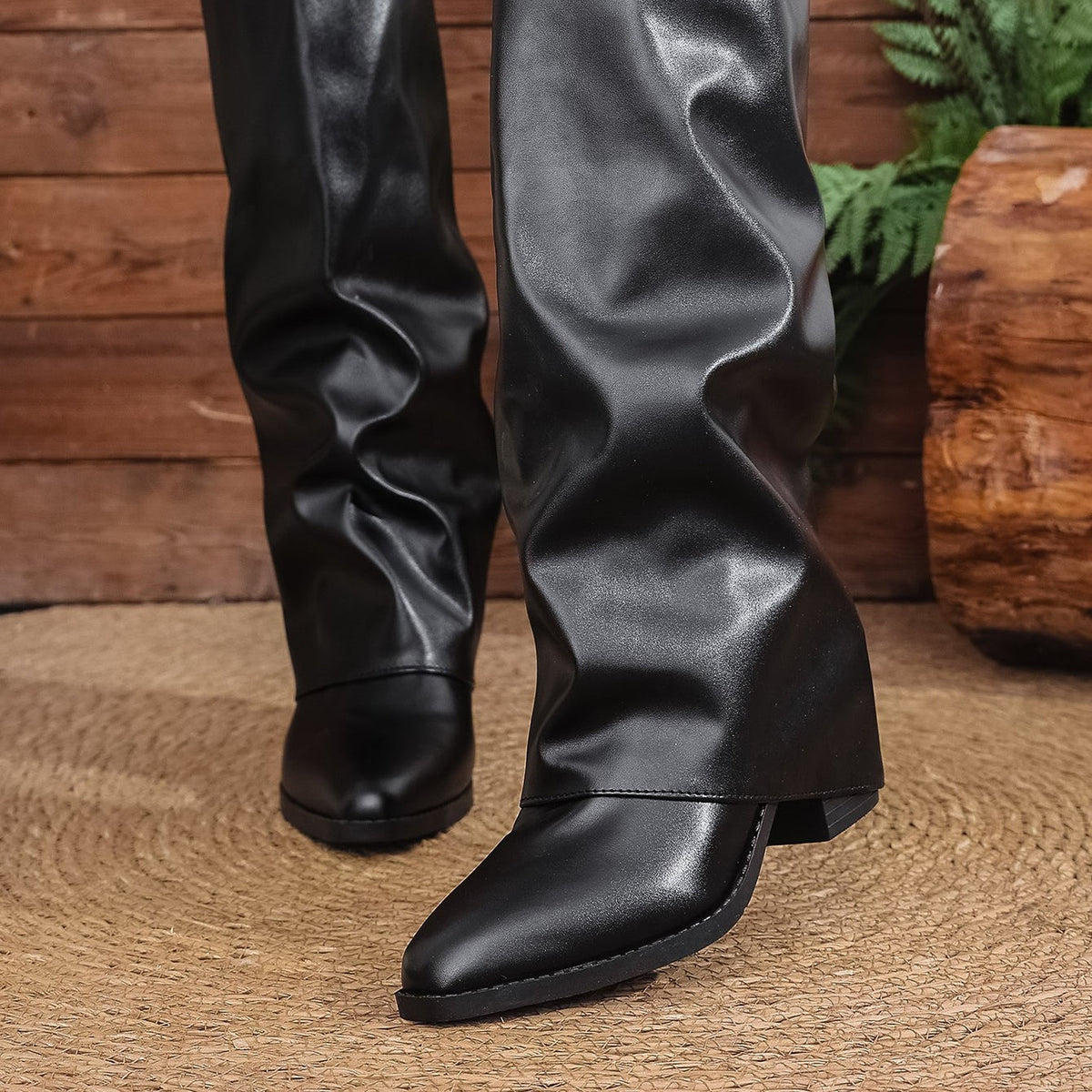 Bottes à Revers Femme Similicuir, Talon Bloc, vue 6