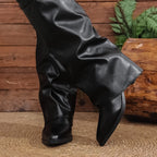 Bottes à Revers Femme Similicuir, Talon Bloc, vue 7