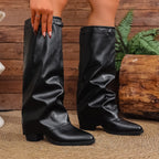 Bottes à Revers Femme Similicuir, Talon Bloc, vue 8