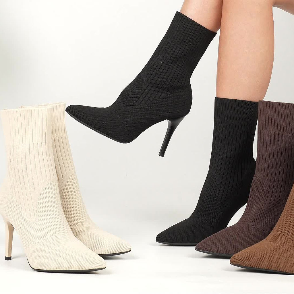 Bottines Chaussettes Femme Talon Aiguille, Maille, vue 17