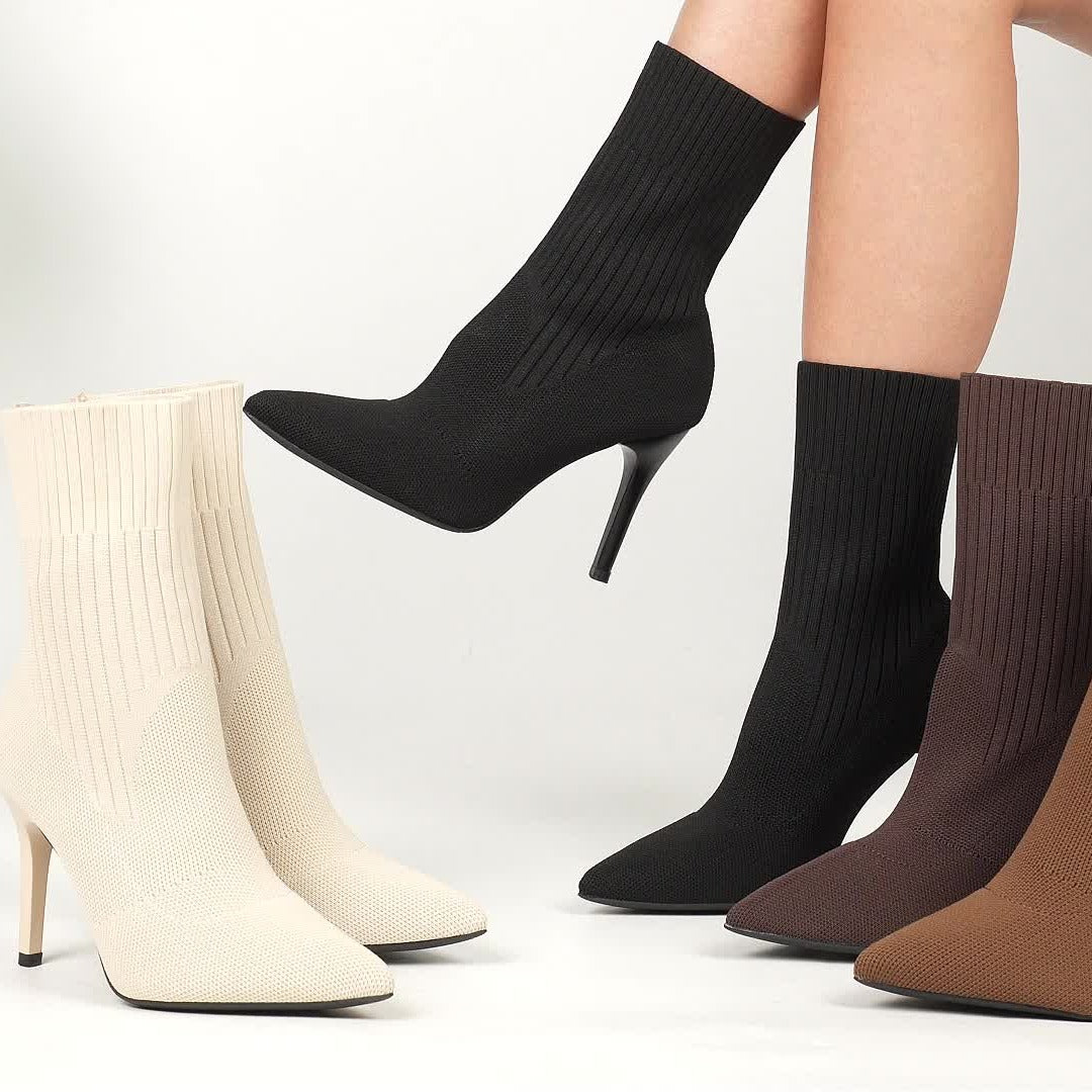 Bottines Chaussettes Femme Talon Aiguille, Maille, vue 17