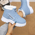 Bottes Fourrées Femme Style Basket, Similicuir, Lacets, vue 3