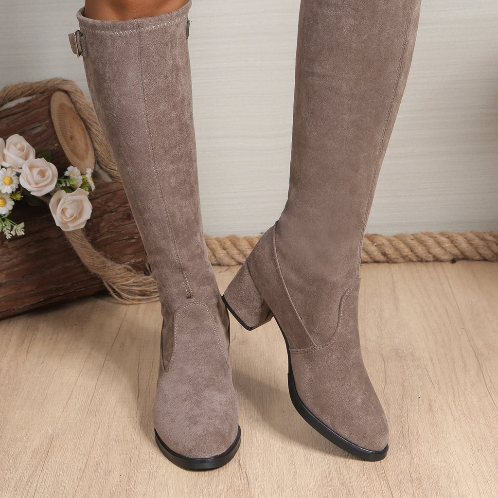 Bottes Hautes Femme Extensibles, Aspect Daim, à Enfiler, vue 3