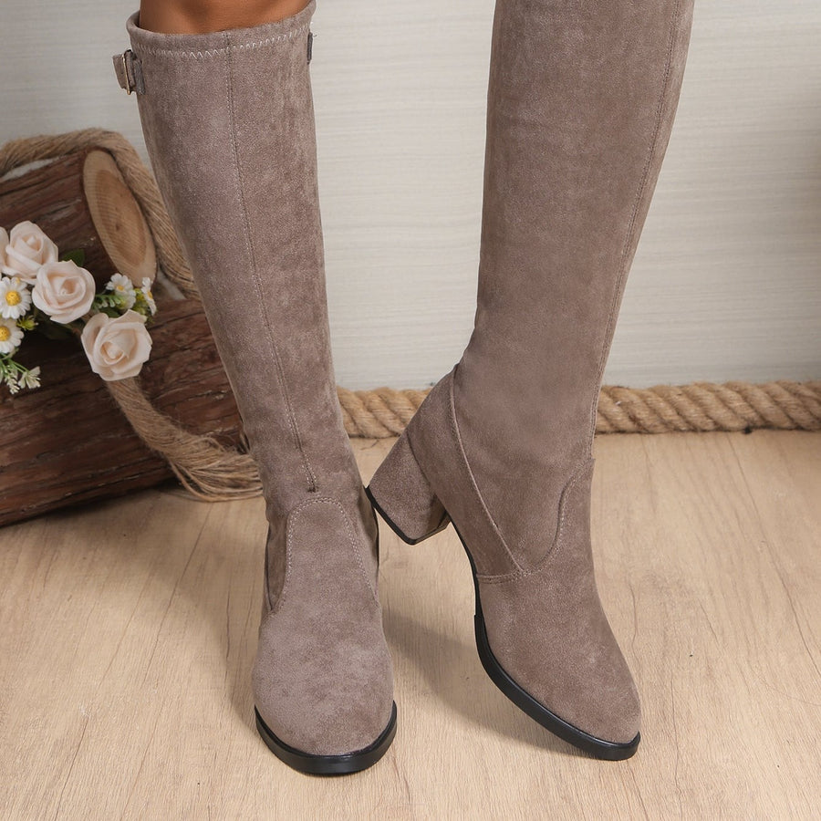 Bottes Hautes Femme Extensibles, Aspect Daim, à Enfiler, vue 3