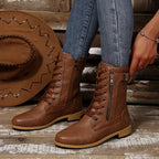 Bottes à Lacets Femme Similicuir, Zip et Bride à Boucle, vue 8