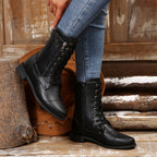 Bottes à Lacets Femme Similicuir, Zip et Bride à Boucle