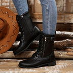 Bottes à Lacets Femme Similicuir, Zip et Bride à Boucle, vue 3