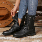 Bottes à Lacets Femme Similicuir, Zip et Bride à Boucle, vue 4