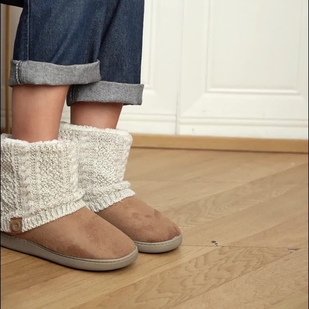 Chausson Botte Femme Maille Torsadée, Doublure Peluche, vue 9