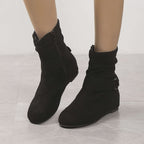 Bottines Femme Aspect Daim, Tige Froncée, Zip et Boucle