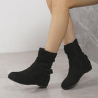 Bottines Femme Aspect Daim, Tige Froncée, Zip et Boucle, vue 2