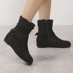 Bottines Femme Aspect Daim, Tige Froncée, Zip et Boucle, vue 3