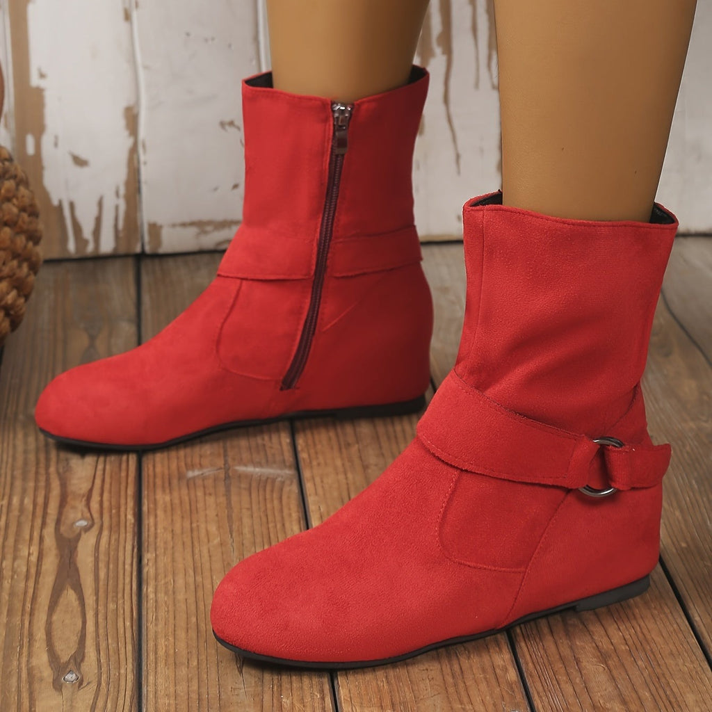 Bottines Femme Aspect Daim, Tige Froncée, Zip et Boucle, vue 5