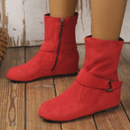 Bottines Femme Aspect Daim, Tige Froncée, Zip et Boucle, vue 5