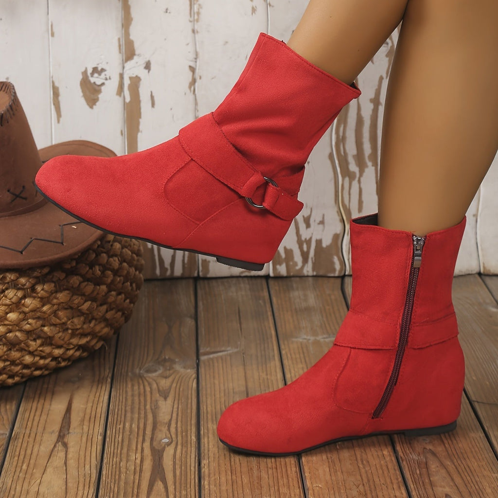 Bottines Femme Aspect Daim, Tige Froncée, Zip et Boucle, vue 6