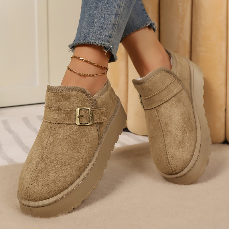 Bottines Plateforme Femme Aspect Daim, Sangle à Boucle, vue 2