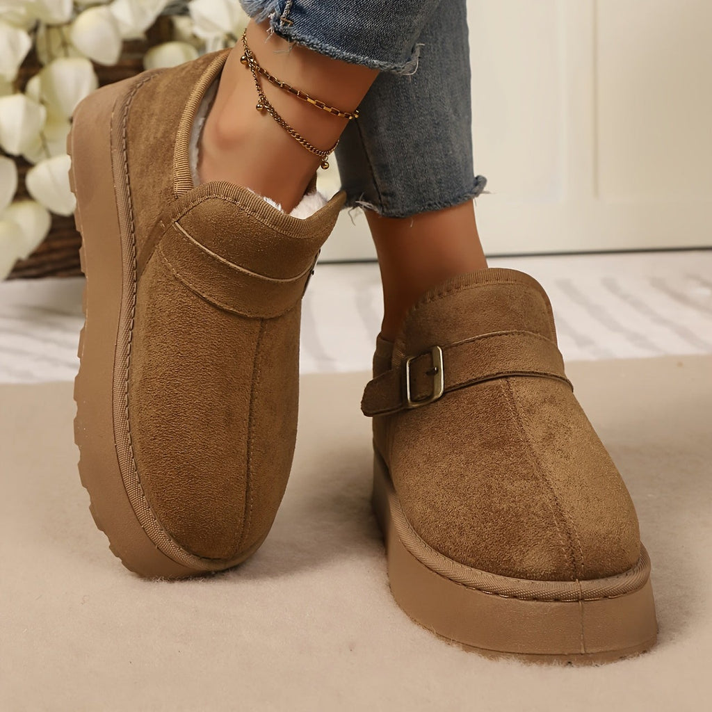 Bottines Plateforme Femme Aspect Daim, Sangle à Boucle, vue 3