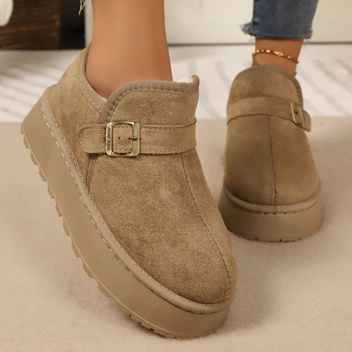 Bottines Plateforme Femme Aspect Daim, Sangle à Boucle, vue 5